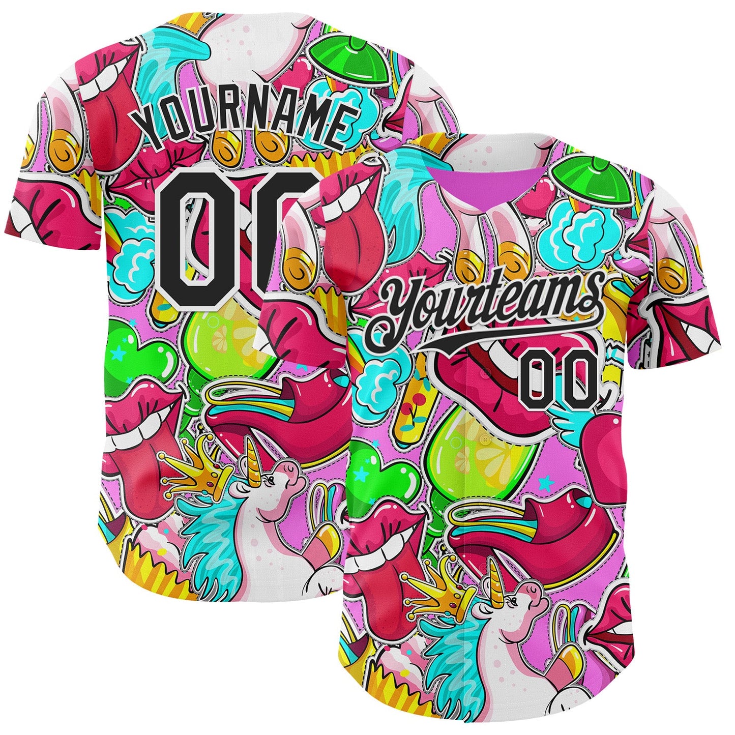 Custom Pink Black-White Foodie Cake Ice Cream Authentic Baseball Jersey - Main View