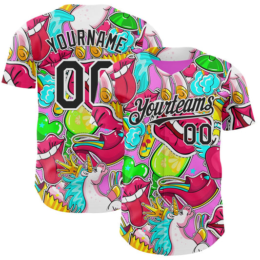 Custom Pink Black-White Foodie Cake Ice Cream Authentic Baseball Jersey - Main View