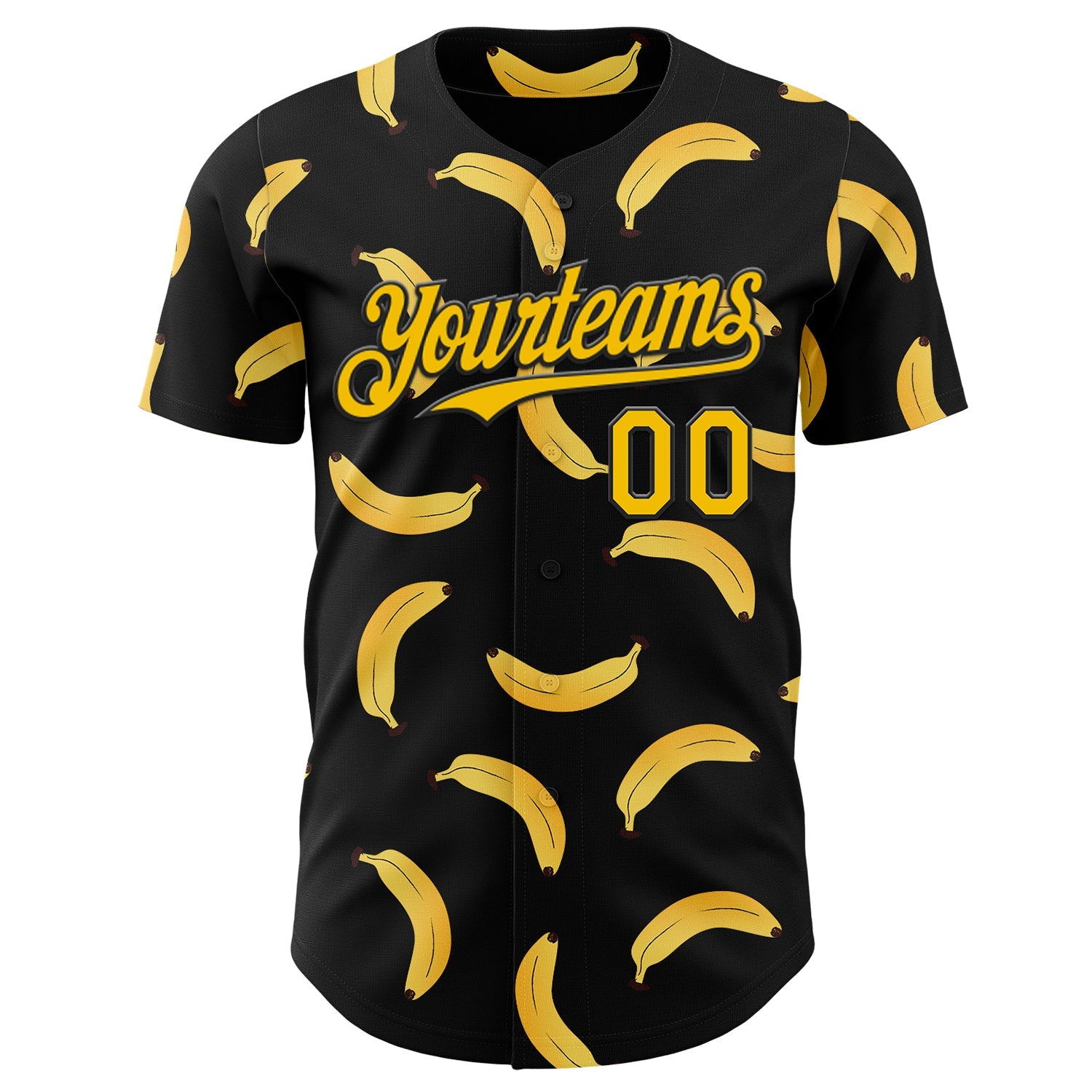 Custom Black-Yellow Foodie Banana Authentic Baseball Jersey view 2