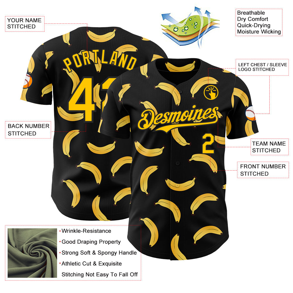 Custom Black-Yellow Foodie Banana Authentic Baseball Jersey view 3