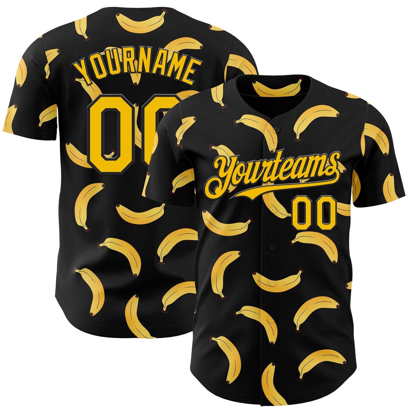 Custom Black-Yellow Foodie Banana Authentic Baseball Jersey - Main View