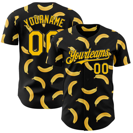 Custom Black-Yellow Foodie Banana Authentic Baseball Jersey - Main View