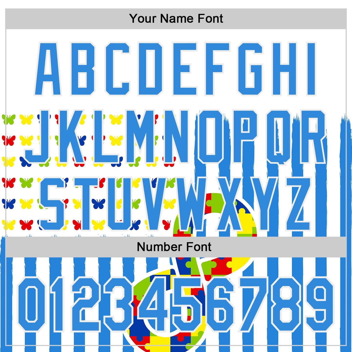 Custom White-Electric Blue Autism Awareness Support Puzzle Infinity Butterfly Authentic Baseball Jersey view 5