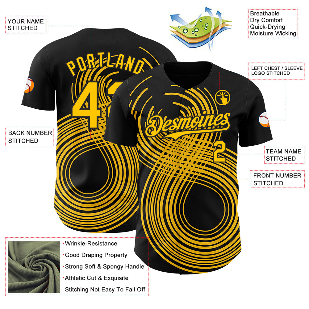 Custom Black-Yellow Autism Acceptance Gold Infinity Authentic Baseball Jersey view 3