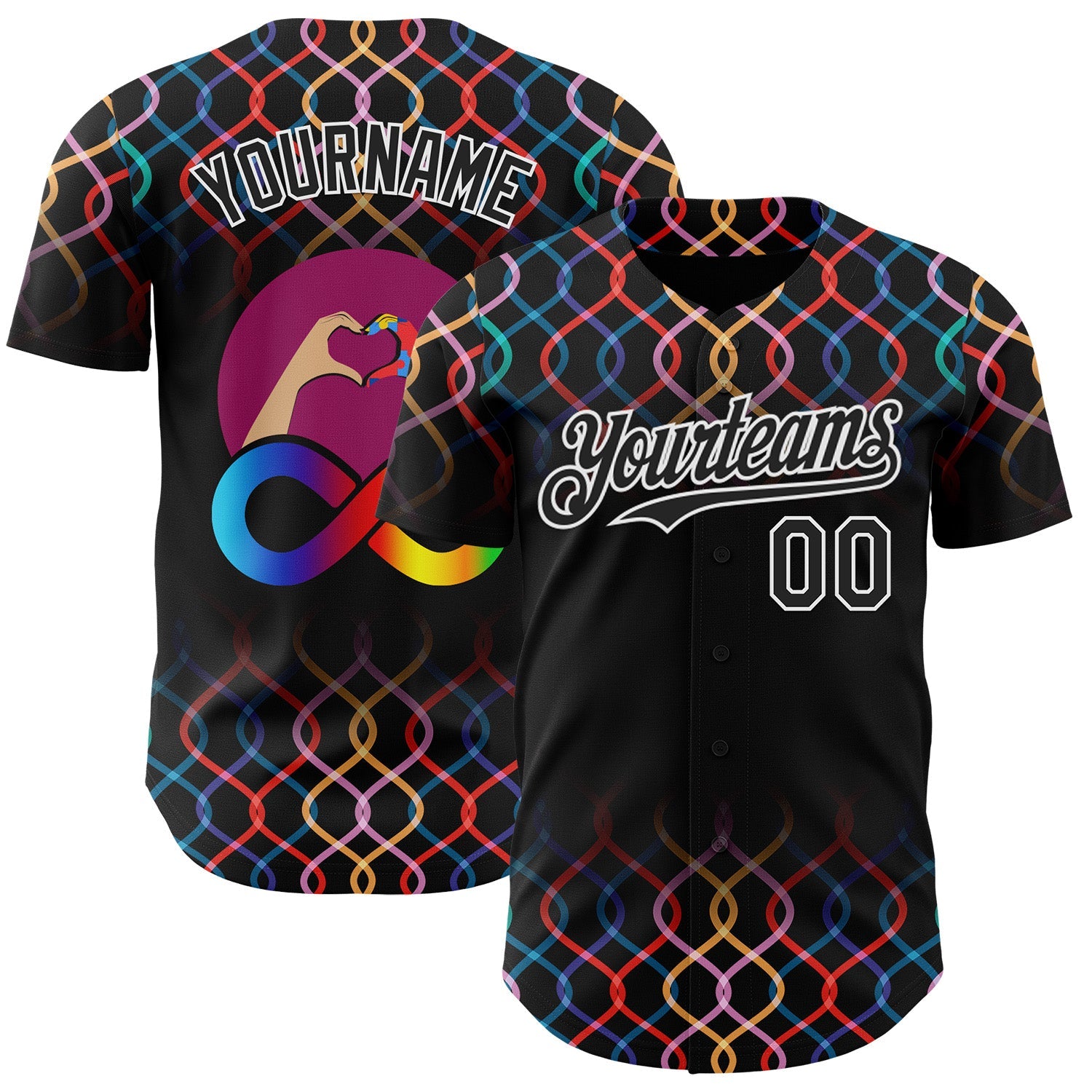 Custom Black-White Autism Acceptance Rainbow Infinity Authentic Baseball Jersey - Main View