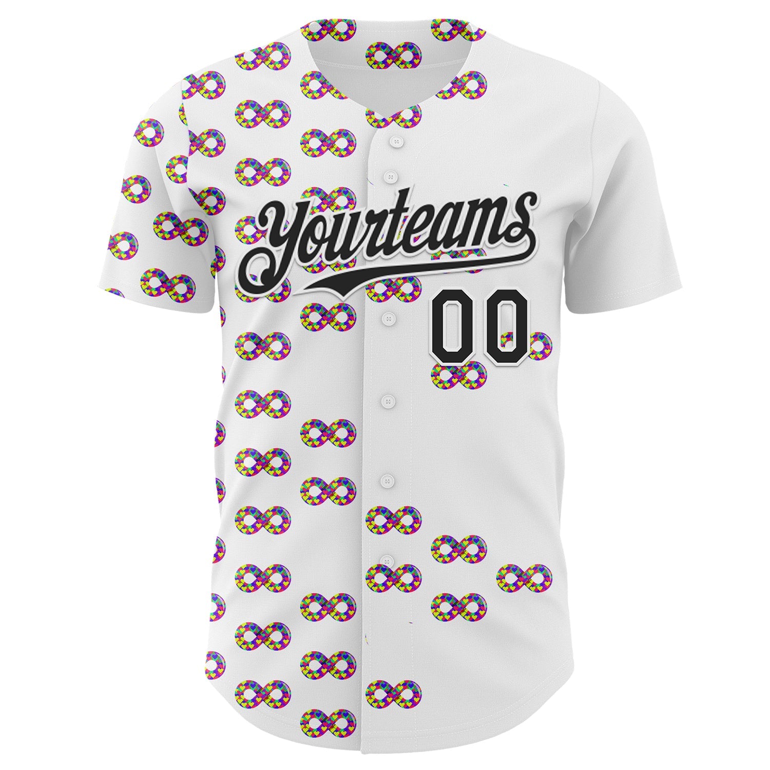 Custom White-Black Autism Acceptance Puzzle Infinity Authentic Baseball Jersey view 2