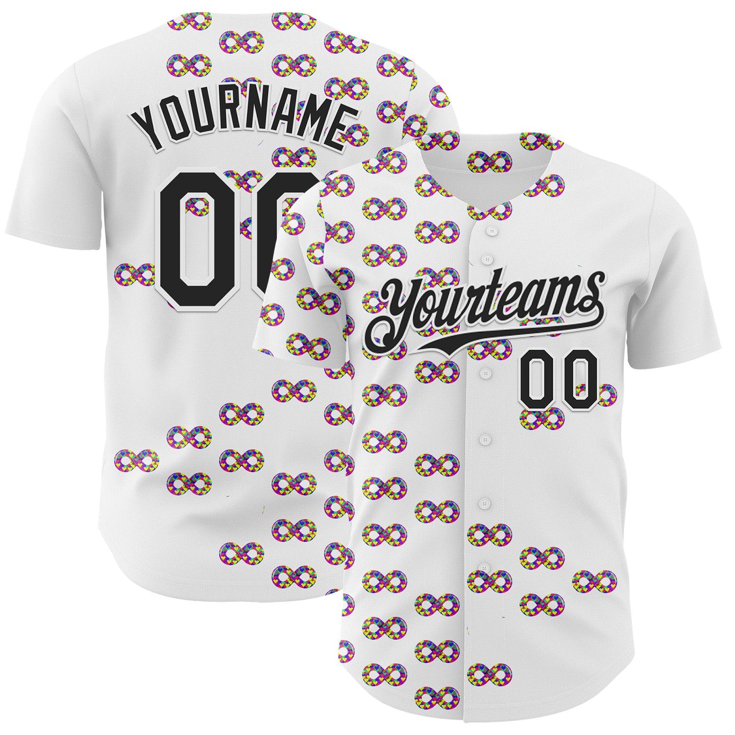 Custom White-Black Autism Acceptance Puzzle Infinity Authentic Baseball Jersey - Main View