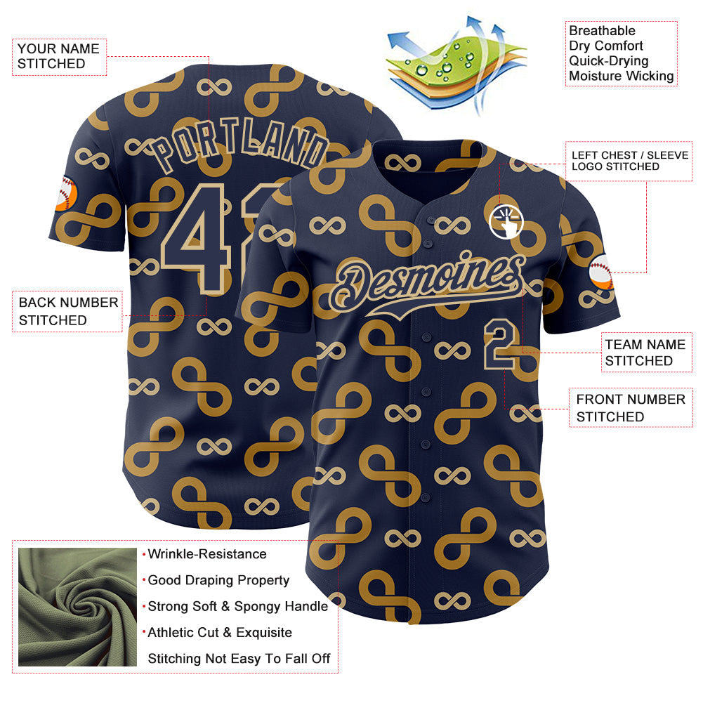 Custom Navy-Vegas Gold Autism Acceptance Gold Infinity Authentic Baseball Jersey view 3