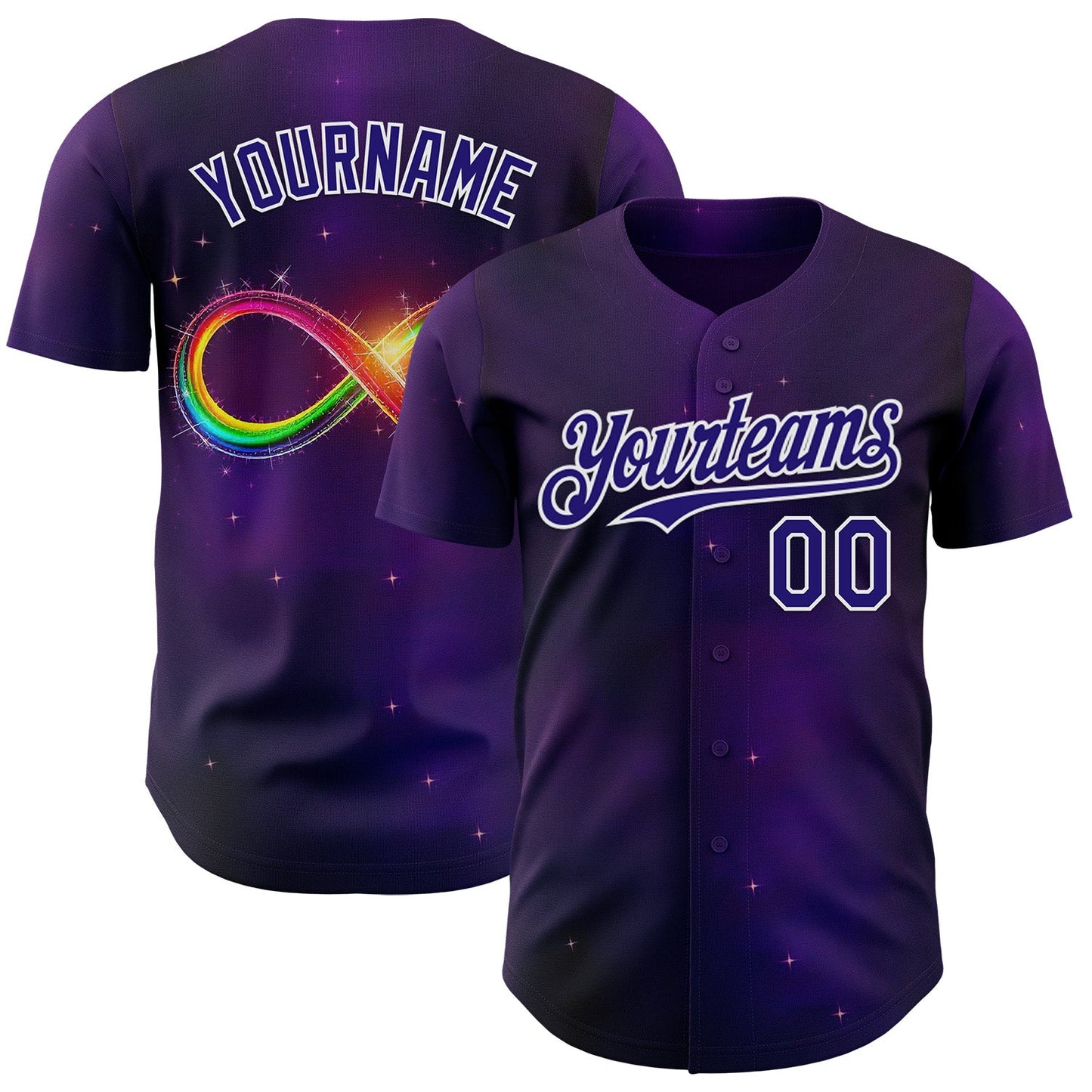 Custom Purple Dark Purple-White Autism Acceptance Rainbow Infinity Authentic Baseball Jersey - Main View