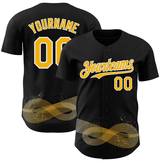 Custom Black Gold-White Autism Acceptance Gold Infinity Authentic Baseball Jersey - Main View