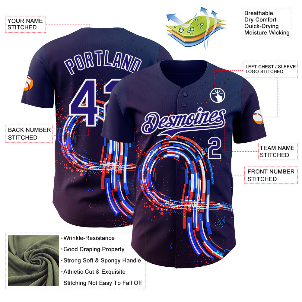 Custom Purple Dark Purple-White Autism Acceptance Infinity Authentic Baseball Jersey view 3