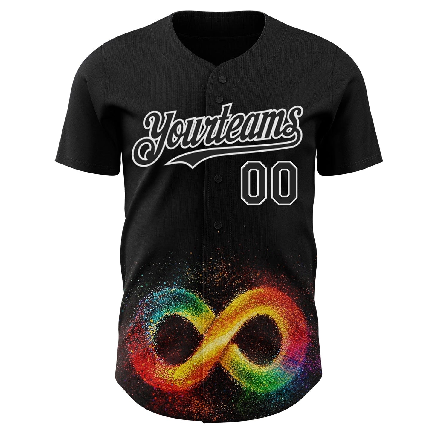 Custom Black-White Autism Acceptance Rainbow Infinity Authentic Baseball Jersey view 2