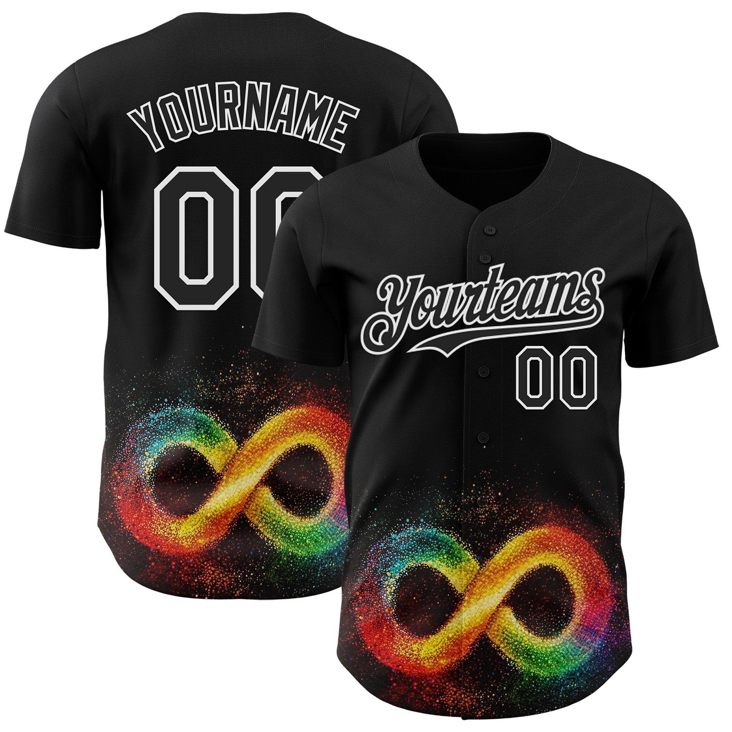 Custom Black-White Autism Acceptance Rainbow Infinity Authentic Baseball Jersey - Main View