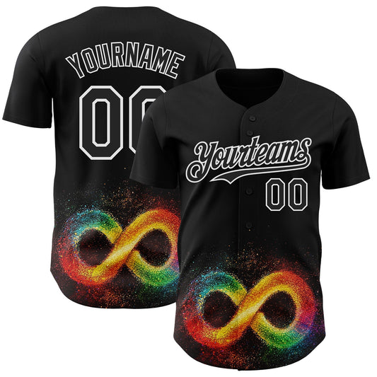 Custom Black-White Autism Acceptance Rainbow Infinity Authentic Baseball Jersey - Main View