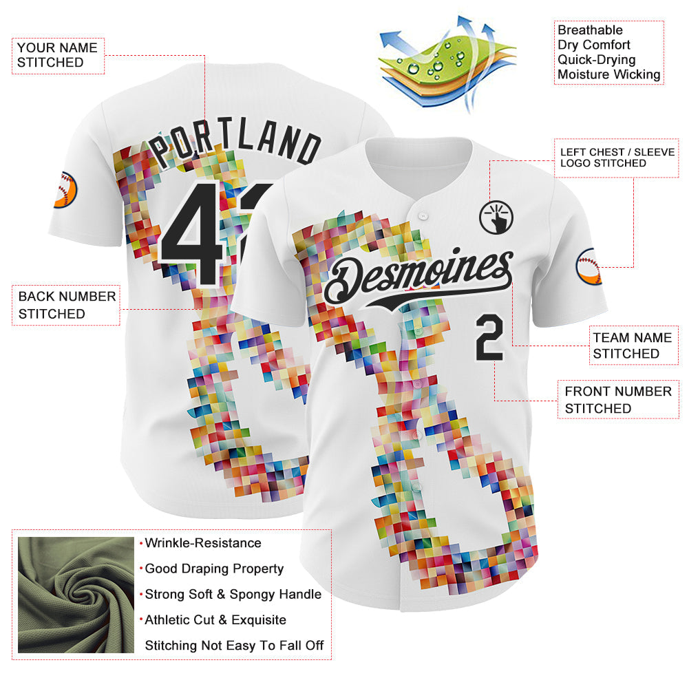 Custom White-Black Autism Acceptance Puzzle Infinity Authentic Baseball Jersey view 3