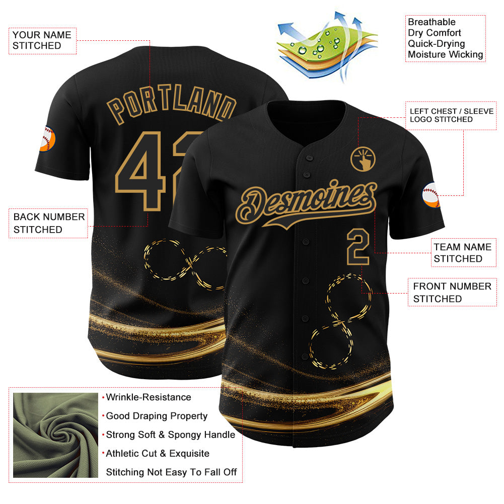Custom Black-Old Gold Autism Acceptance Gold Infinity Authentic Baseball Jersey view 3