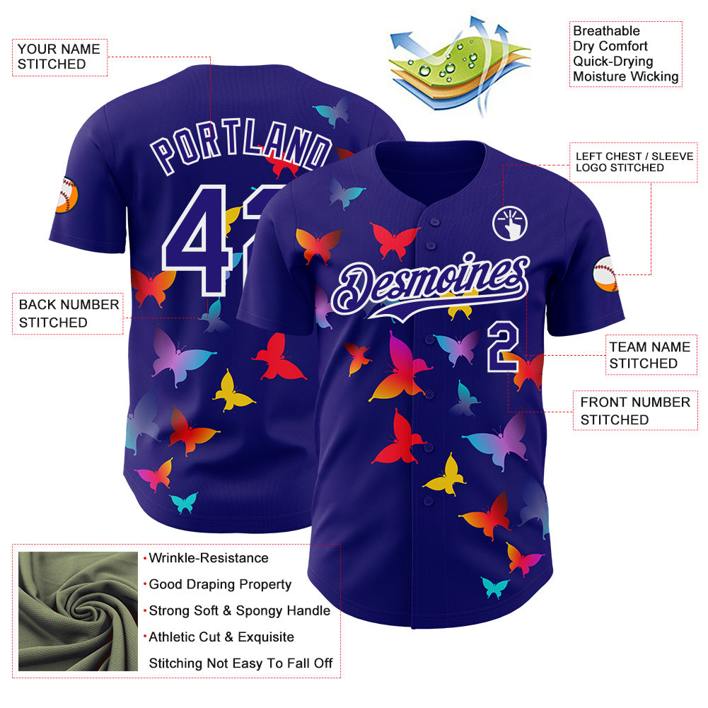 Custom Dark Purple-White Autism Awareness Support Puzzle Infinity Butterfly Authentic Baseball Jersey view 3