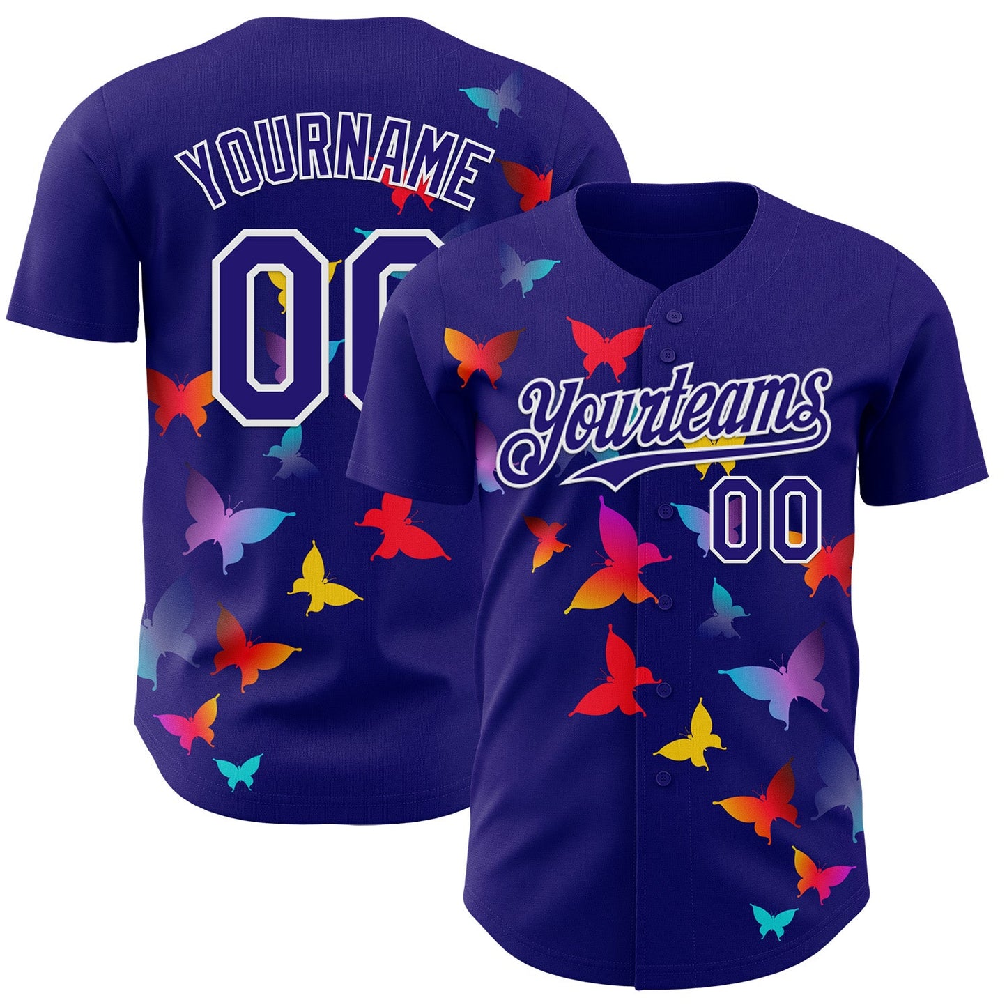 Custom Dark Purple-White Autism Awareness Support Puzzle Infinity Butterfly Authentic Baseball Jersey - Main View
