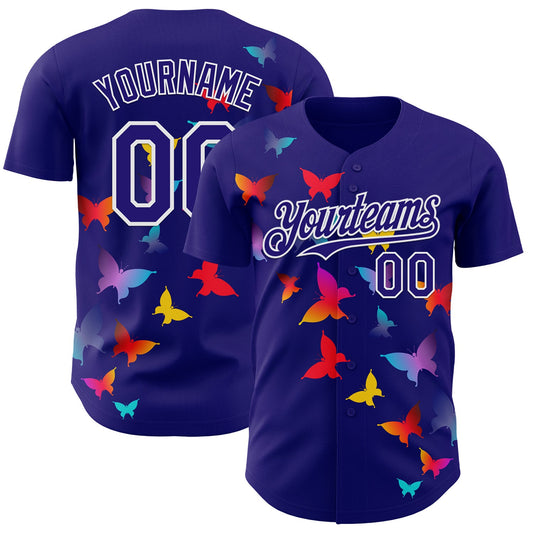 Custom Dark Purple-White Autism Awareness Support Puzzle Infinity Butterfly Authentic Baseball Jersey - Main View