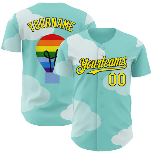 Custom Ice Blue Light Yellow-Black Autism Awareness Support Authentic Baseball Jersey - Main View