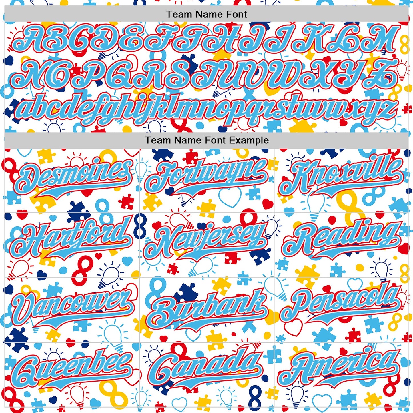 Custom White Sky Blue-Fire Red Autism Awareness Puzzle Infinity Authentic Baseball Jersey view 4