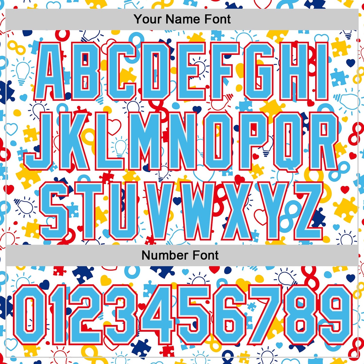 Custom White Sky Blue-Fire Red Autism Awareness Puzzle Infinity Authentic Baseball Jersey view 5