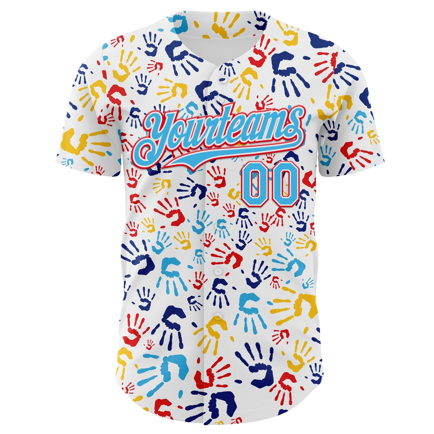 Custom White Sky Blue-Fire Red Autism Acceptance Infinity Handprint Authentic Baseball Jersey view 2