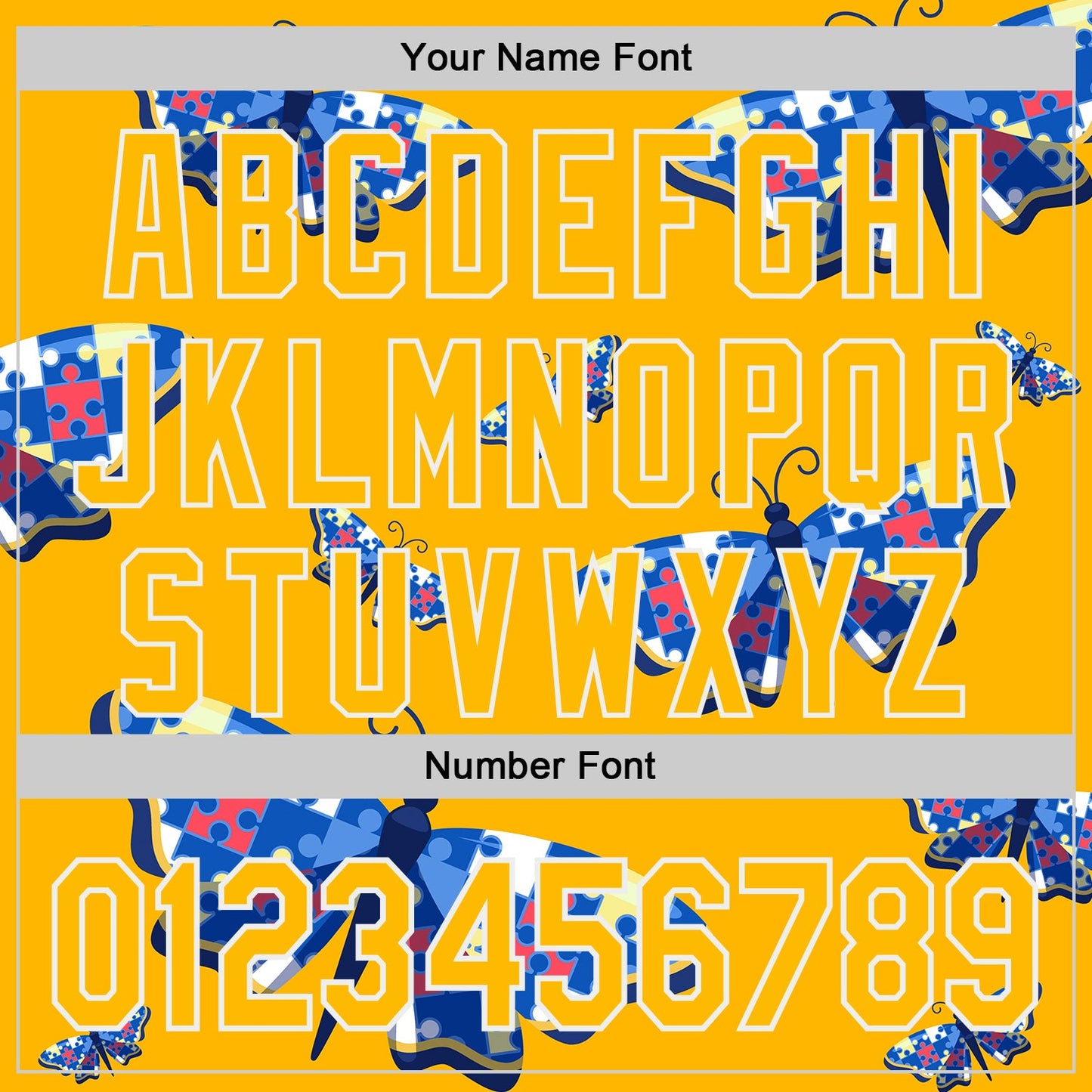 Custom Gold-White Autism Awareness Support Puzzle Infinity Butterfly Authentic Baseball Jersey view 5