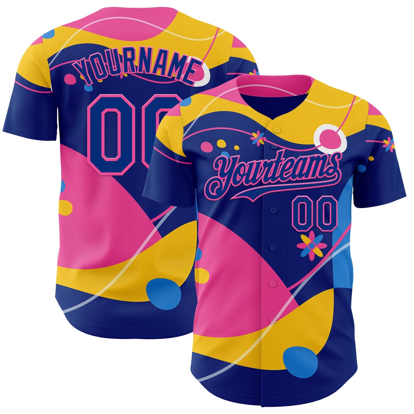Custom Yellow Royal-Pink Autism Awareness Infinity Authentic Baseball Jersey - Main View