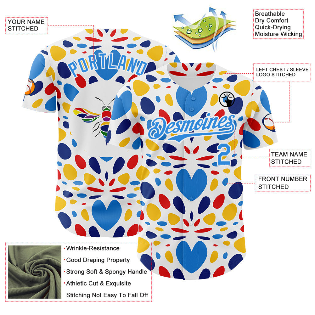 Custom White-Electric Blue Autism Awareness Infinity Authentic Baseball Jersey view 3