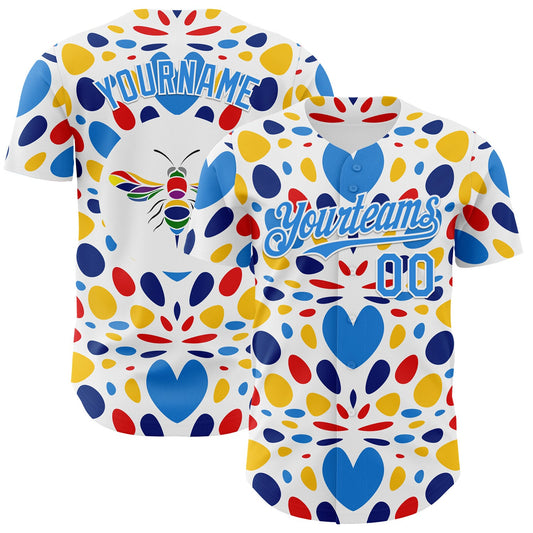 Custom White-Electric Blue Autism Awareness Infinity Authentic Baseball Jersey - Main View