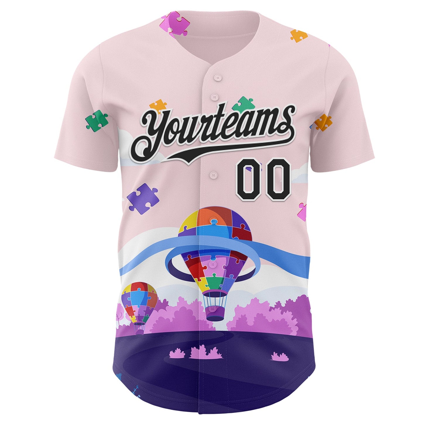 Custom Pink Black-White Autism Awareness Puzzle Infinity Authentic Baseball Jersey view 2