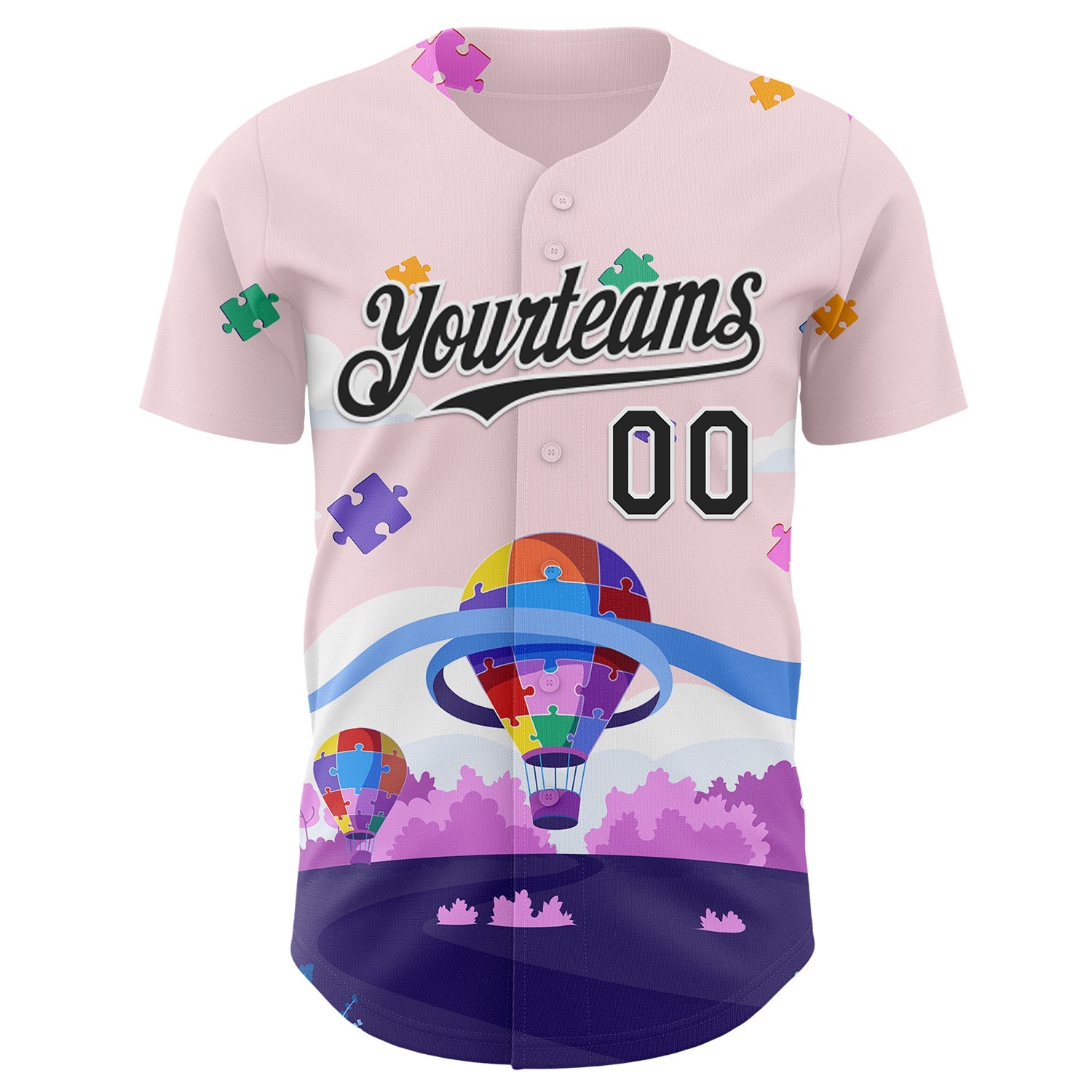 Custom Pink Black-White Autism Awareness Puzzle Infinity Authentic Baseball Jersey view 2