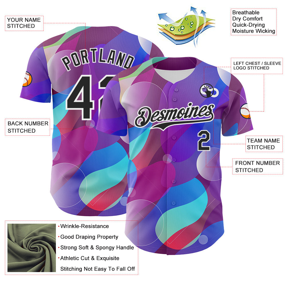 Custom Purple Black-White Autism Acceptance Infinity Authentic Baseball Jersey view 3