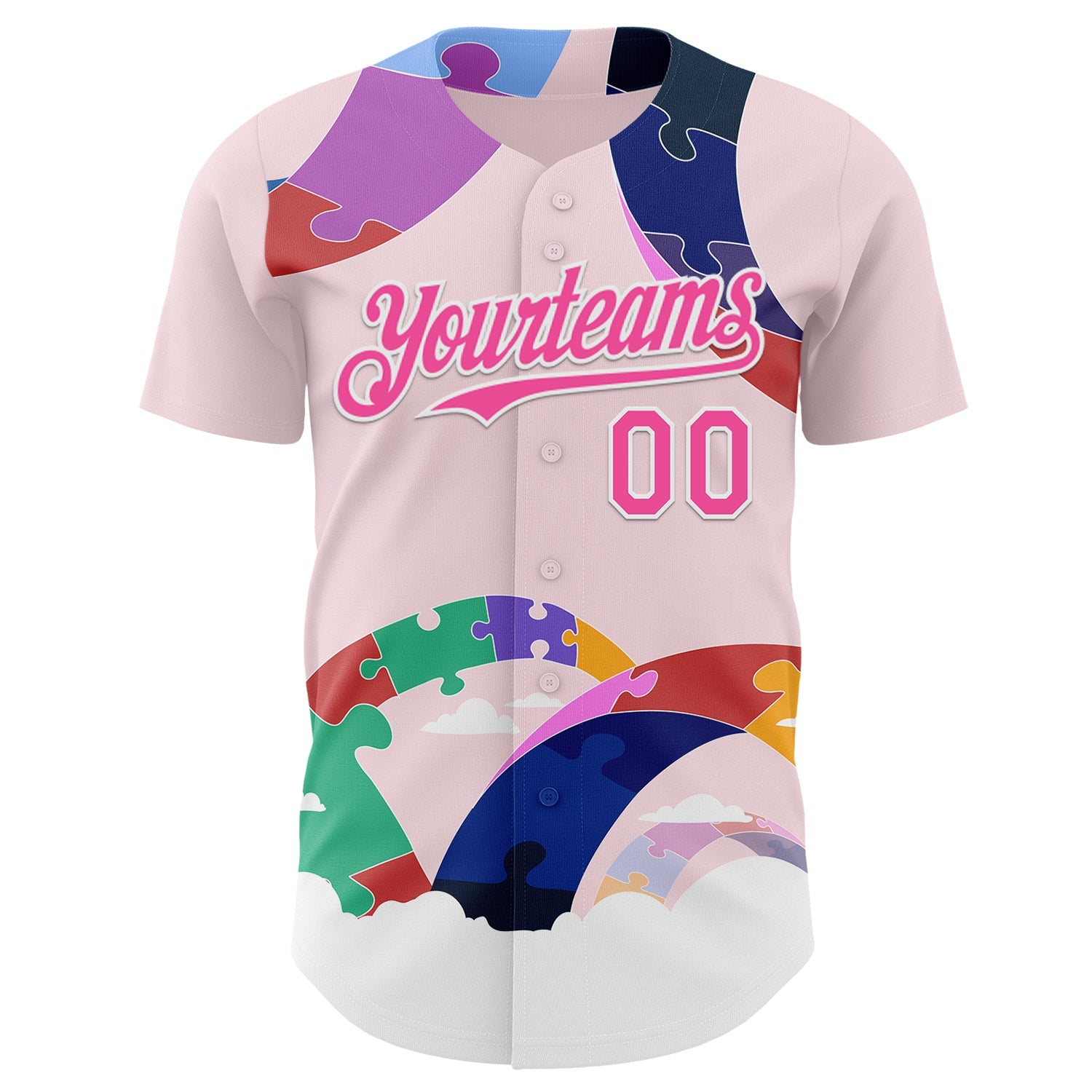 Custom Pink-White Autism Awareness Support Puzzle Infinity Authentic Baseball Jersey view 2