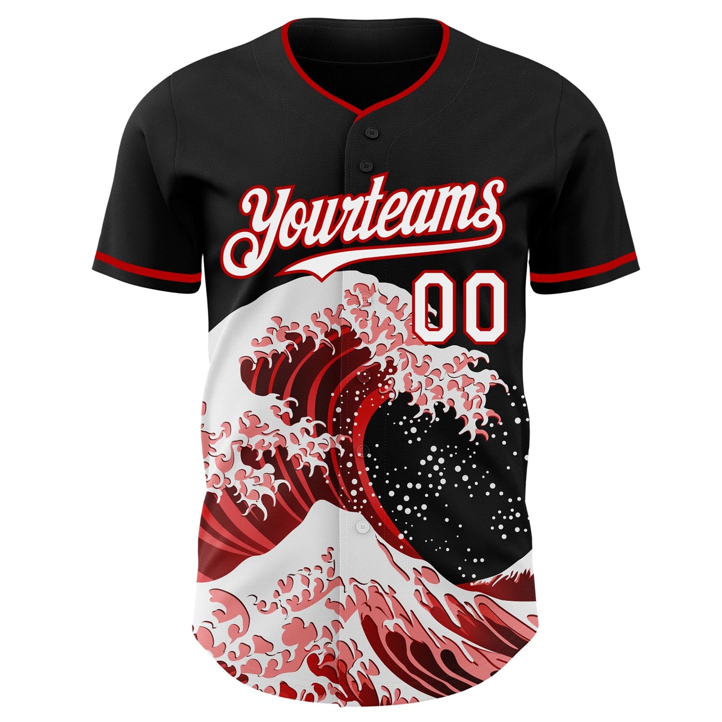 Custom Black White-Red Japanese Wave Authentic Baseball Jersey view 3
