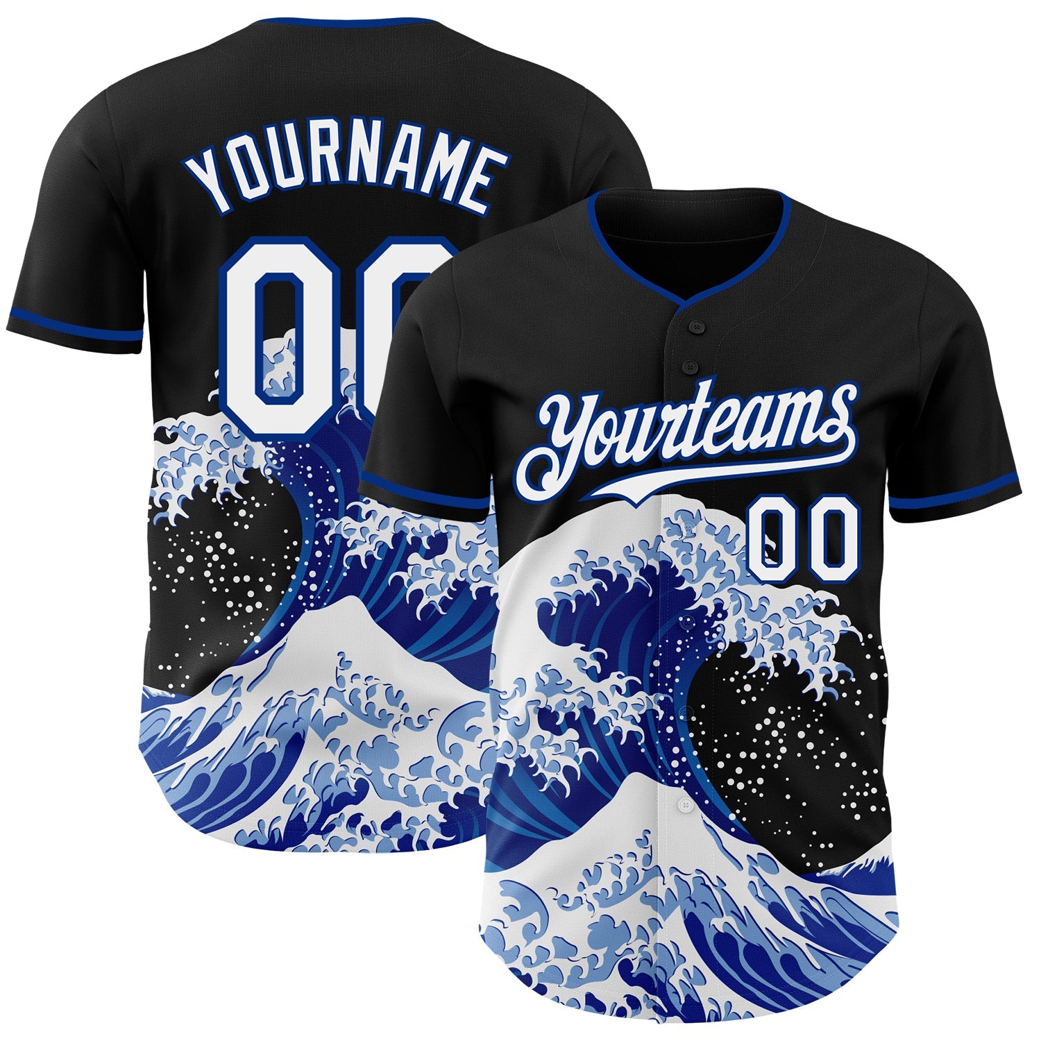 Custom Black White-Royal Japanese Wave Authentic Baseball Jersey - Main View