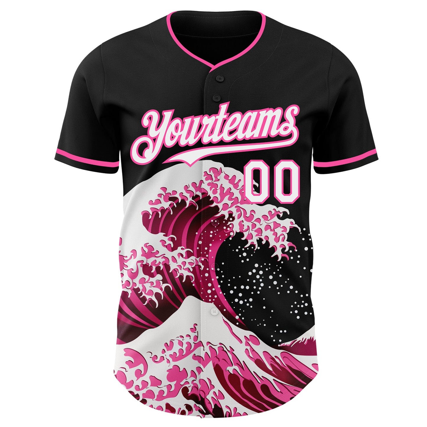 Custom Black White-Pink Japanese Wave Authentic Baseball Jersey view 3
