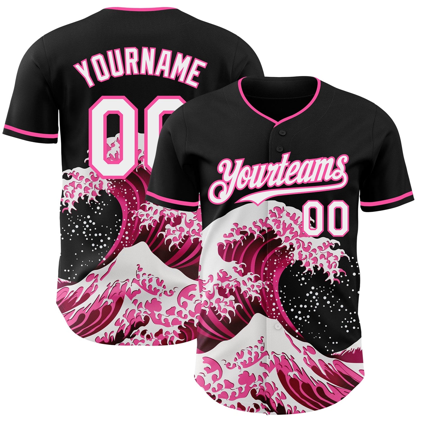 Custom Black White-Pink Japanese Wave Authentic Baseball Jersey - Main View