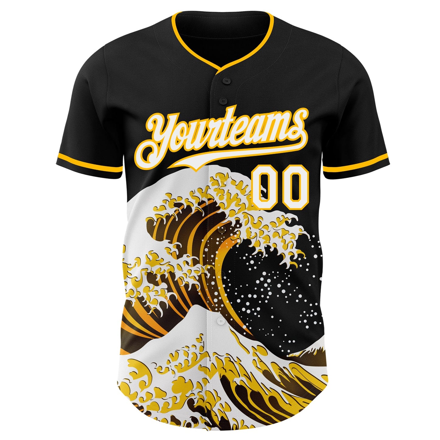 Custom Black White-Gold Japanese Wave Authentic Baseball Jersey view 3