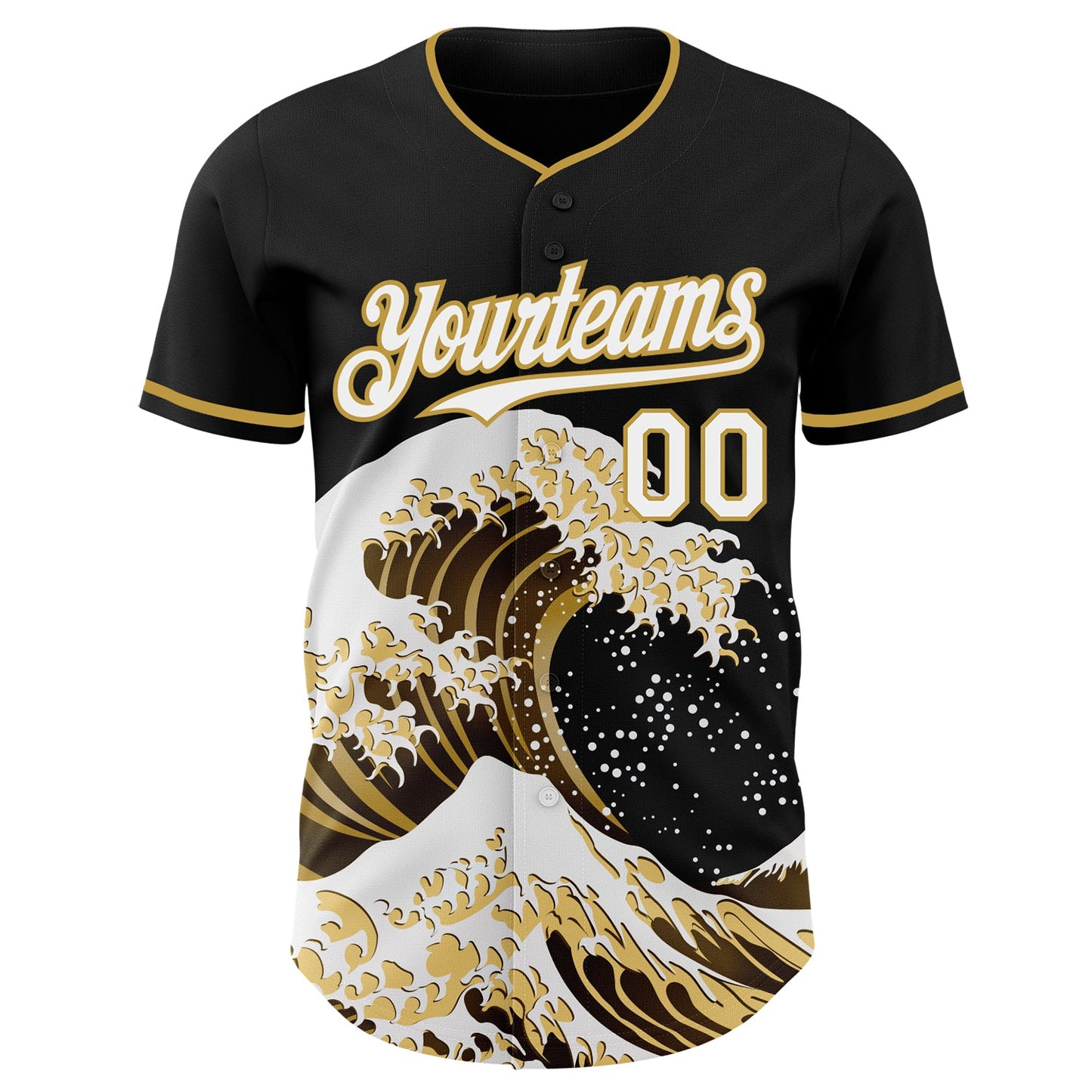 Custom Black White-Old Gold Japanese Wave Authentic Baseball Jersey view 3