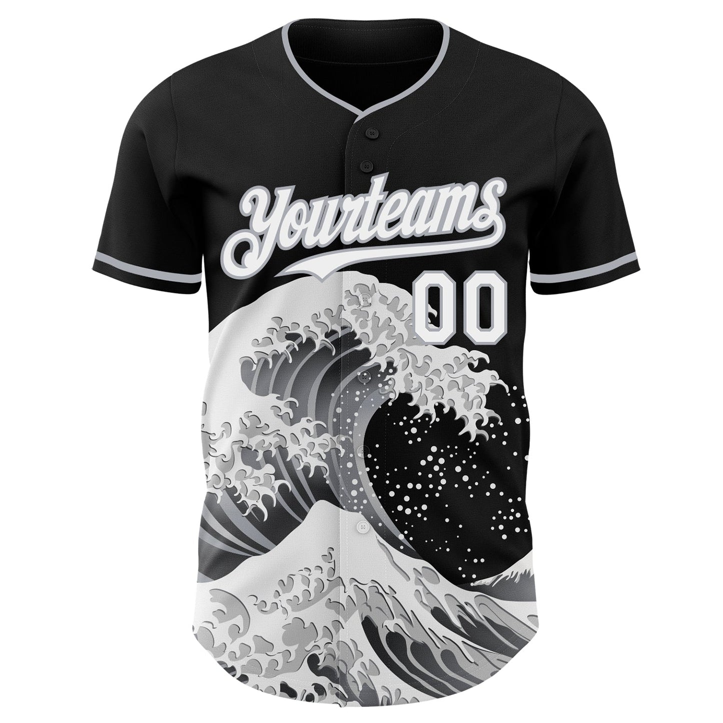 Custom Black White-Gray Japanese Wave Authentic Baseball Jersey view 3