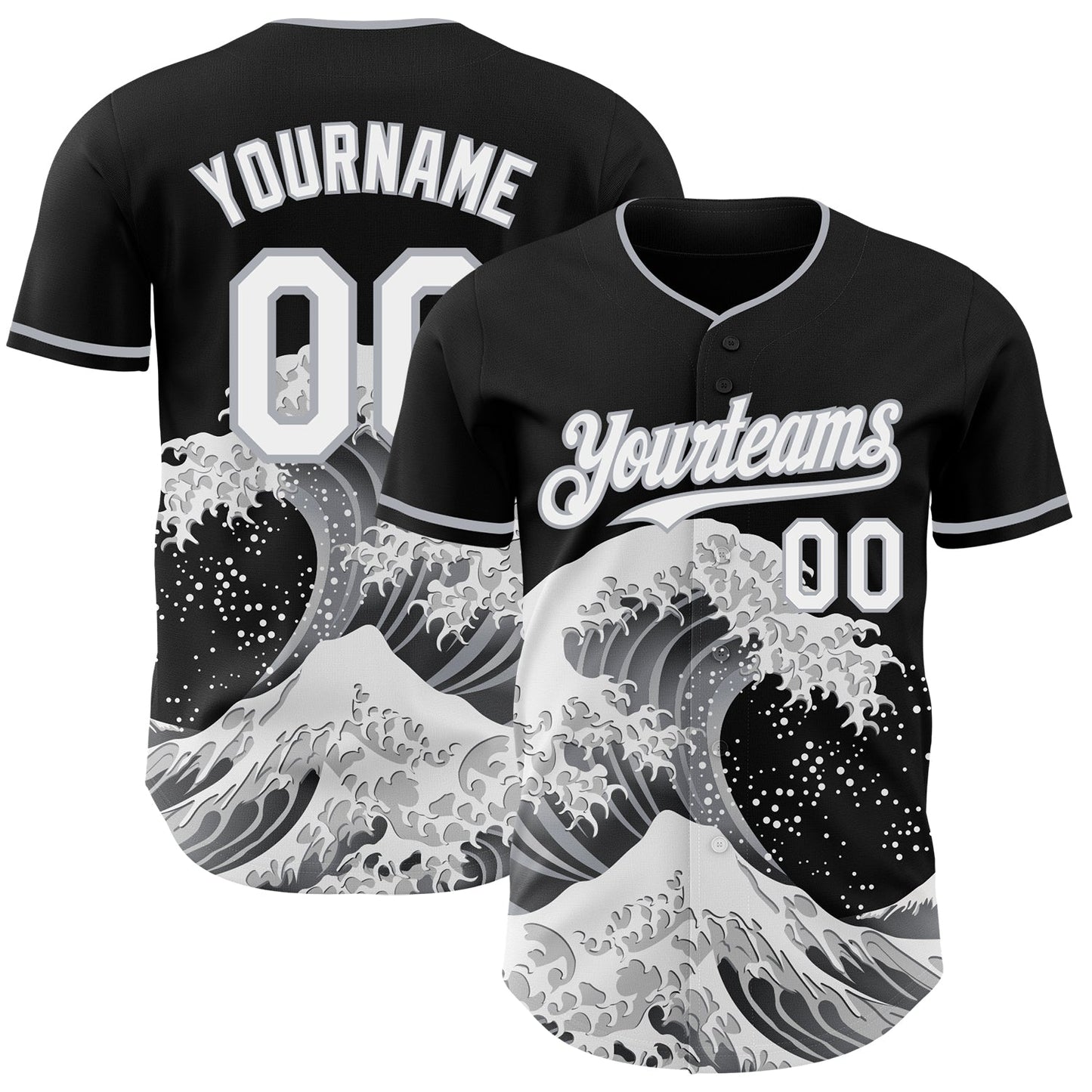 Custom Black White-Gray Japanese Wave Authentic Baseball Jersey - Main View