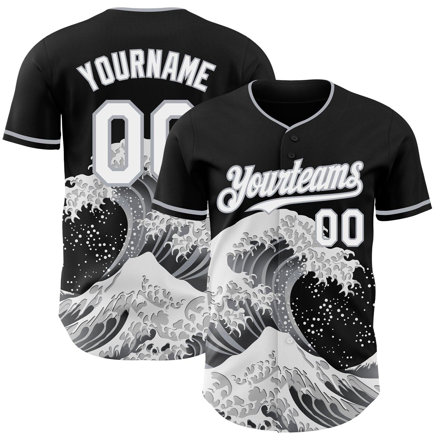 Custom Black White-Gray Japanese Wave Authentic Baseball Jersey - Main View