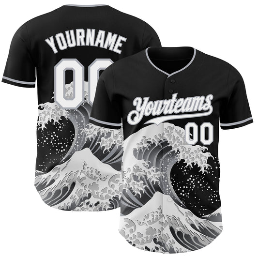 Custom Black White-Gray Japanese Wave Authentic Baseball Jersey - Main View