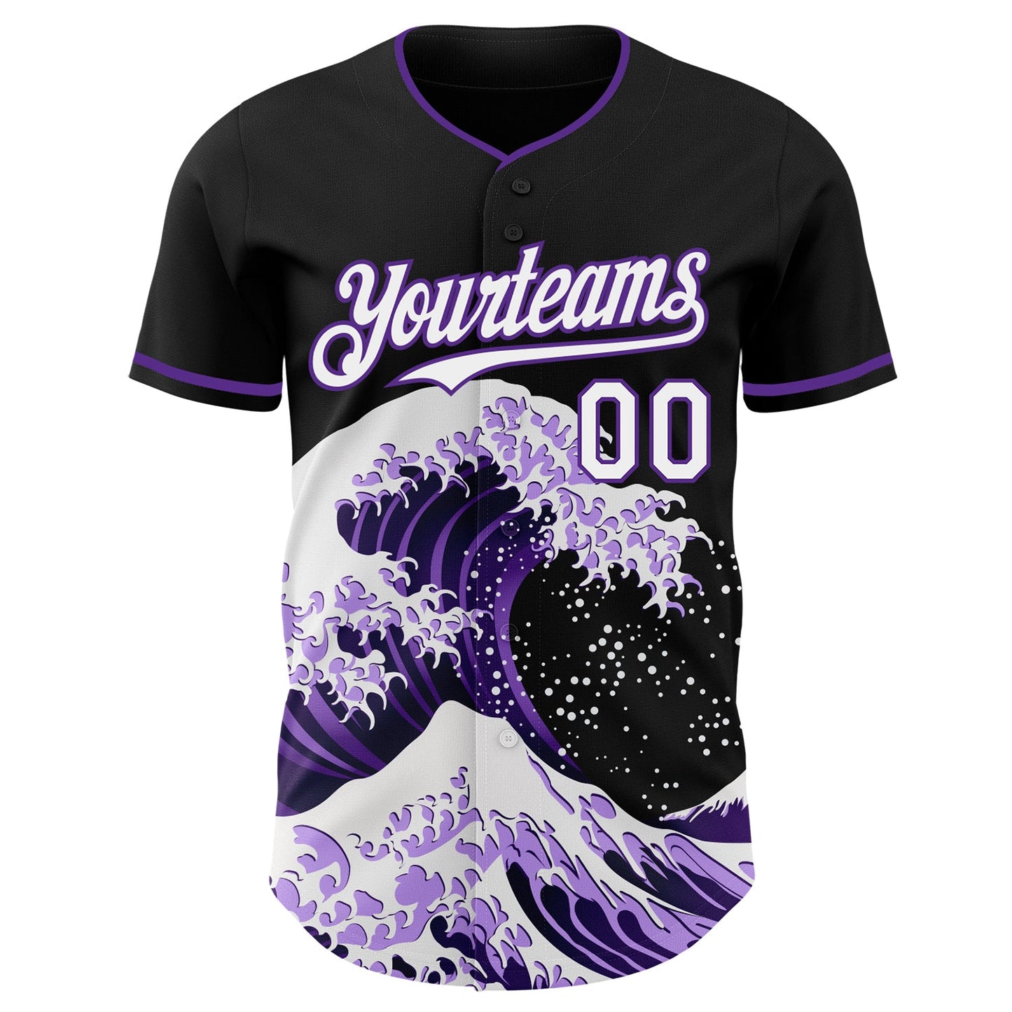 Custom Black White-Purple Japanese Wave Authentic Baseball Jersey view 3