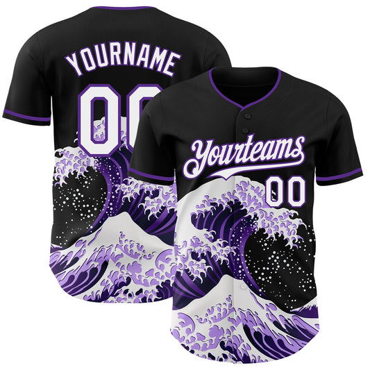Custom Black White-Purple Japanese Wave Authentic Baseball Jersey - Main View