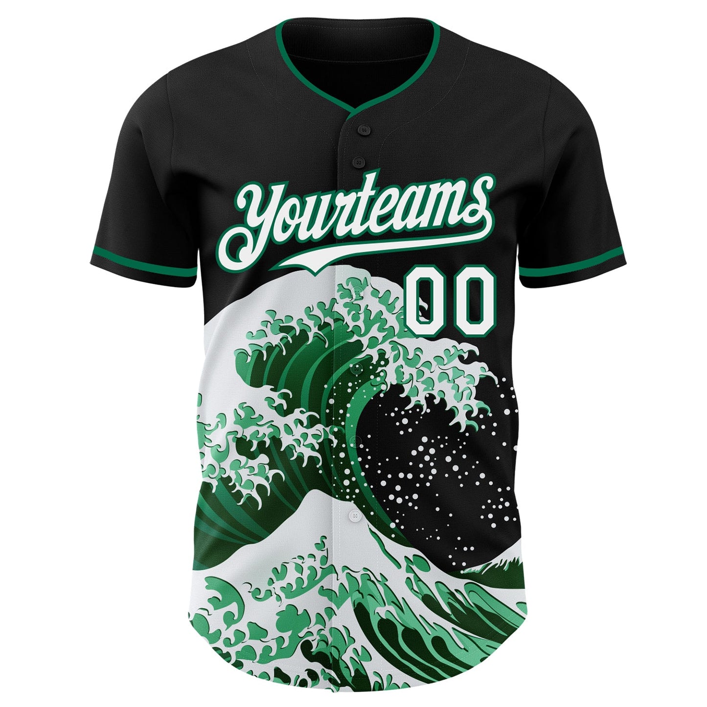 Custom Black White-Kelly Green Japanese Wave Authentic Baseball Jersey view 3