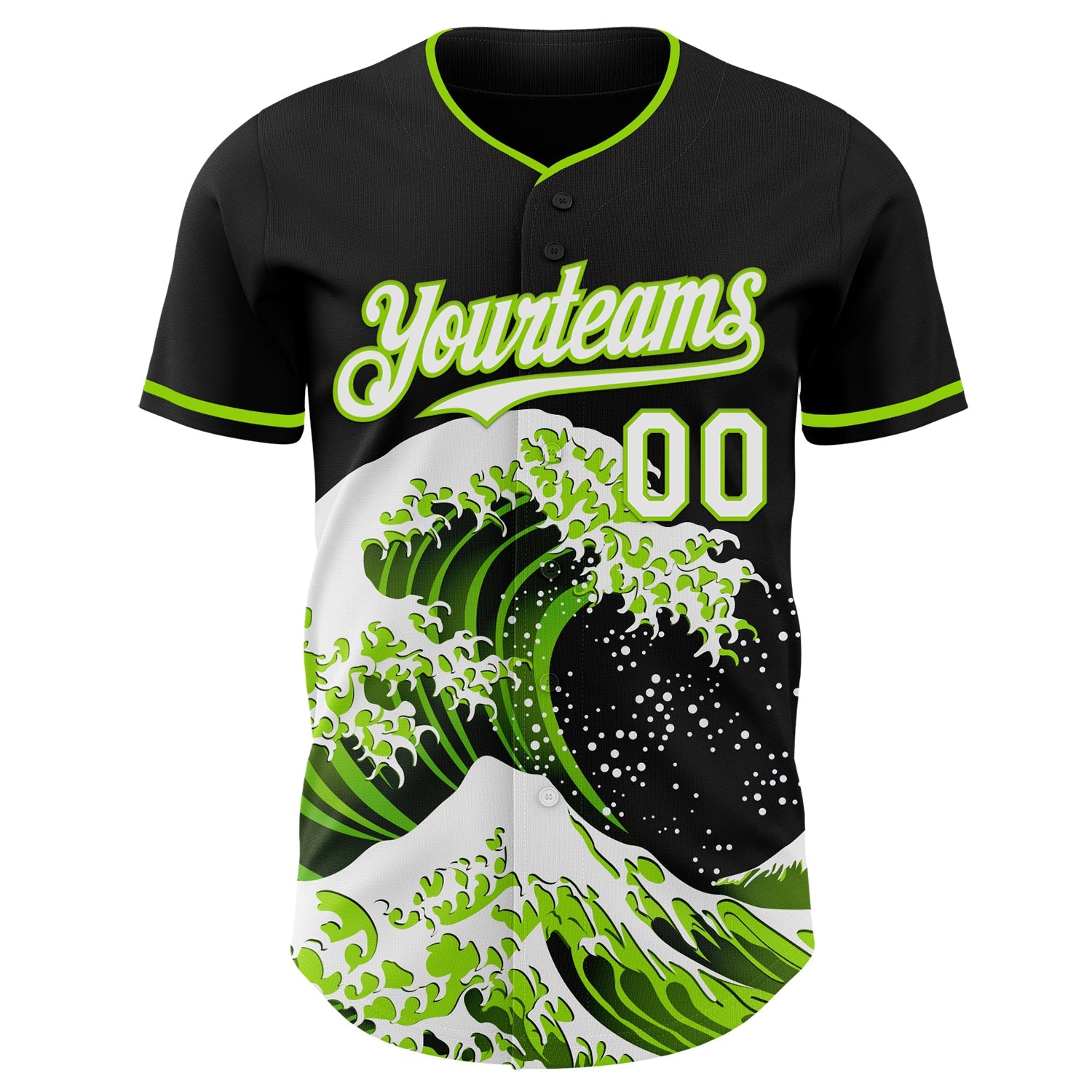 Custom Black White-Neon Green Japanese Wave Authentic Baseball Jersey view 3