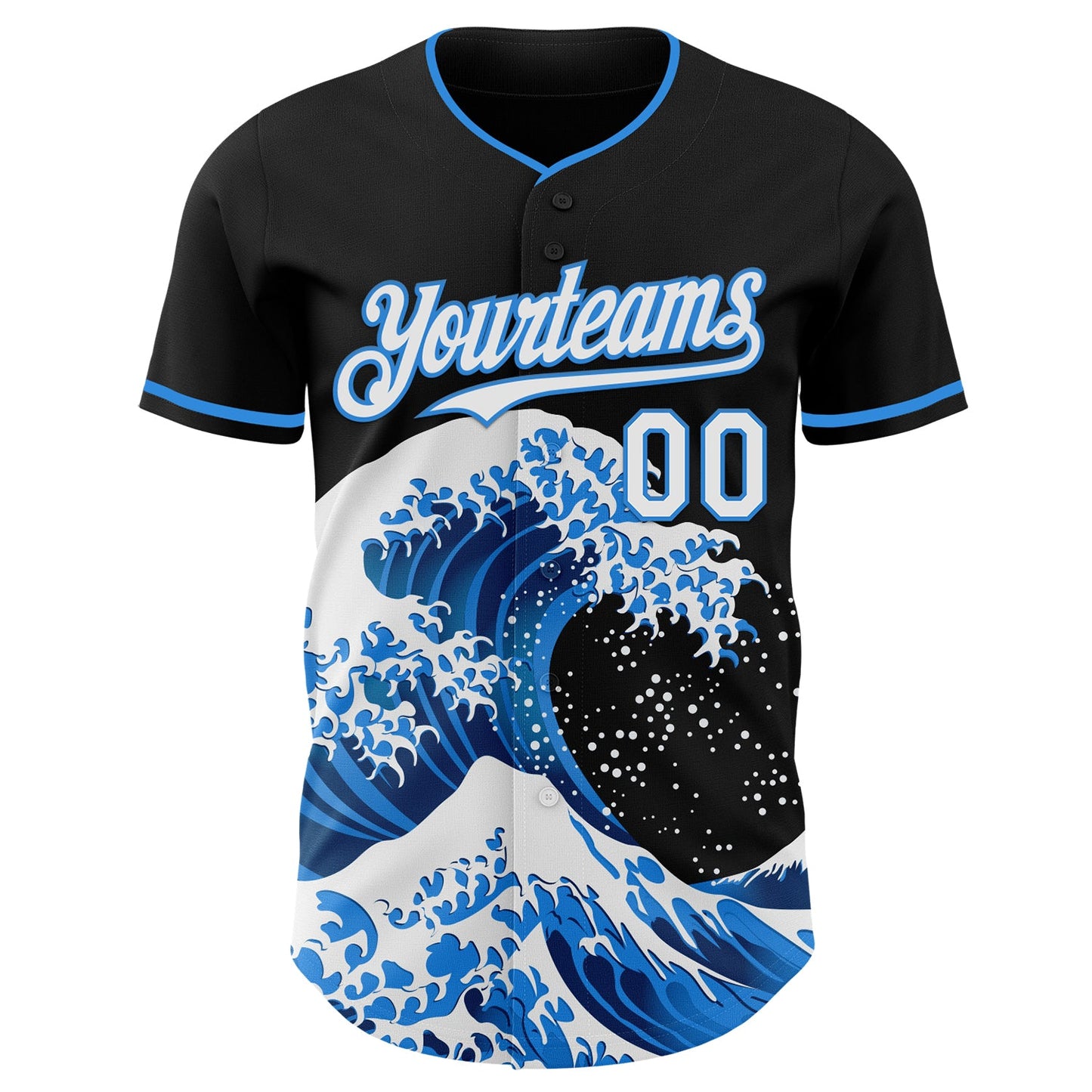 Custom Black White-Electric Blue Japanese Wave Authentic Baseball Jersey view 3